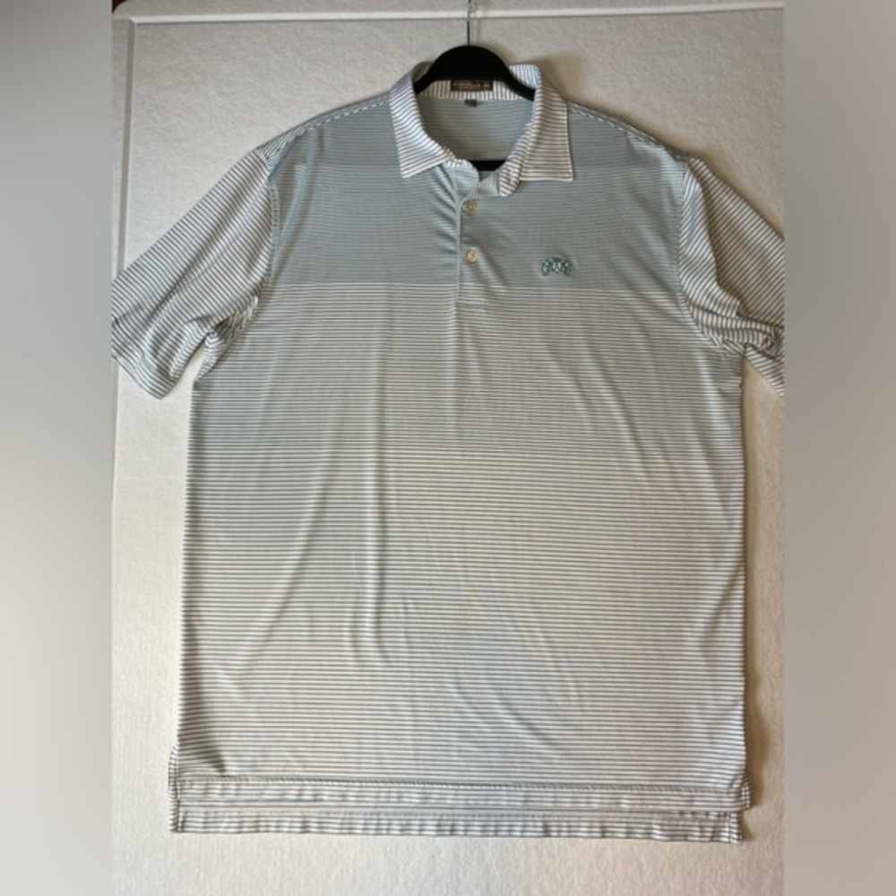 Peter Millar Summer Comfort Short Sleeve Teal Blue Stripe Polo Shirt Men’s XL